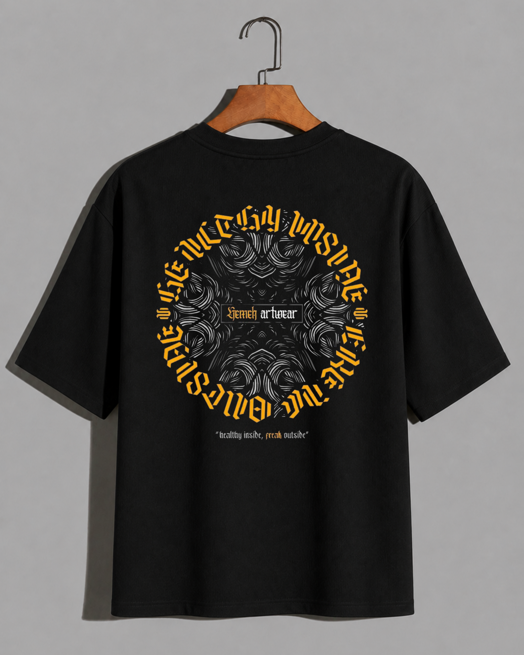 venomx black circular gothic mandala oversized tee back