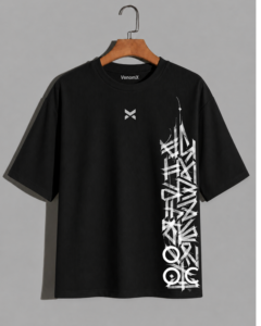 venomx black vertical abstract typography oversized tee front