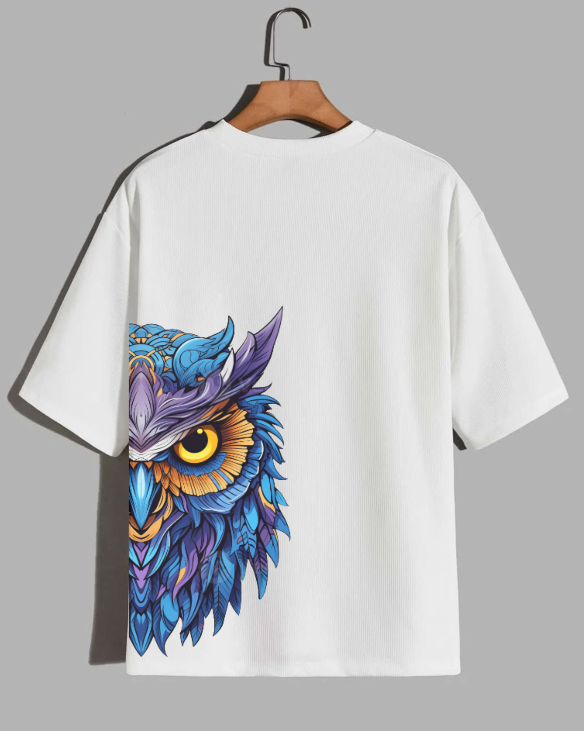 venomx-white-owl-eye-oversized-tee-hanging-back-image