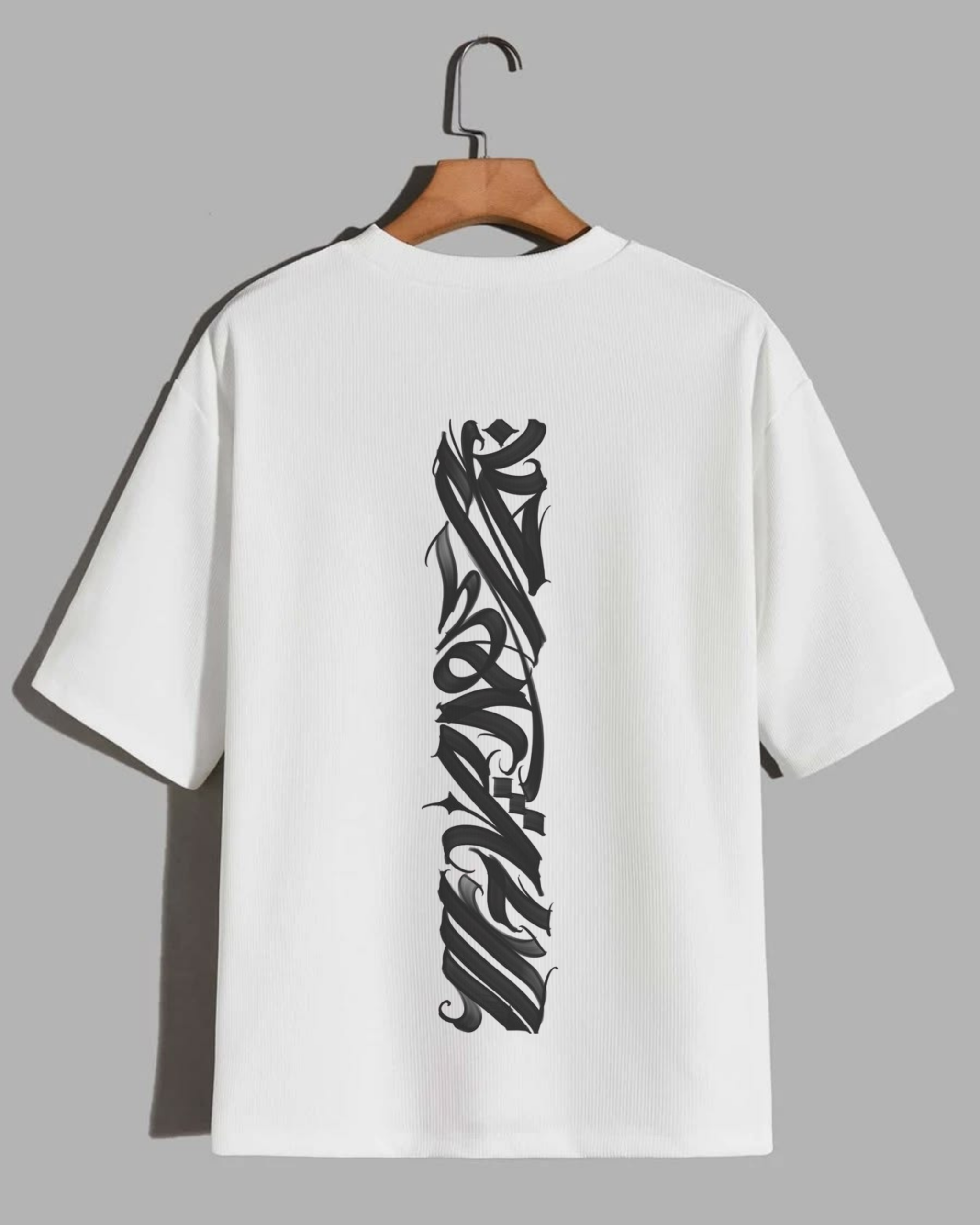venomx white vertical gothic calligraphy oversized tee back